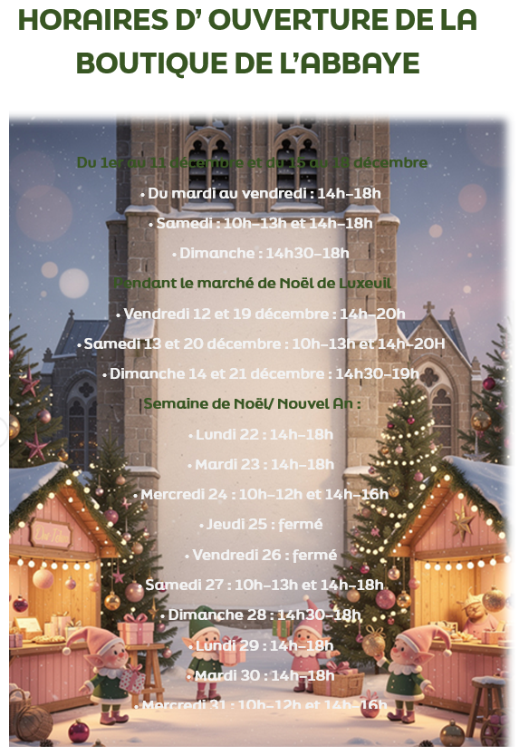affiche boutique horaire noel abbaye